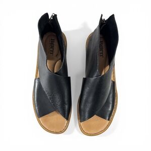 Born IWA Black Leather Crisscross Wrap Flat Sandals Back Zip BR0018400 Wm 7M